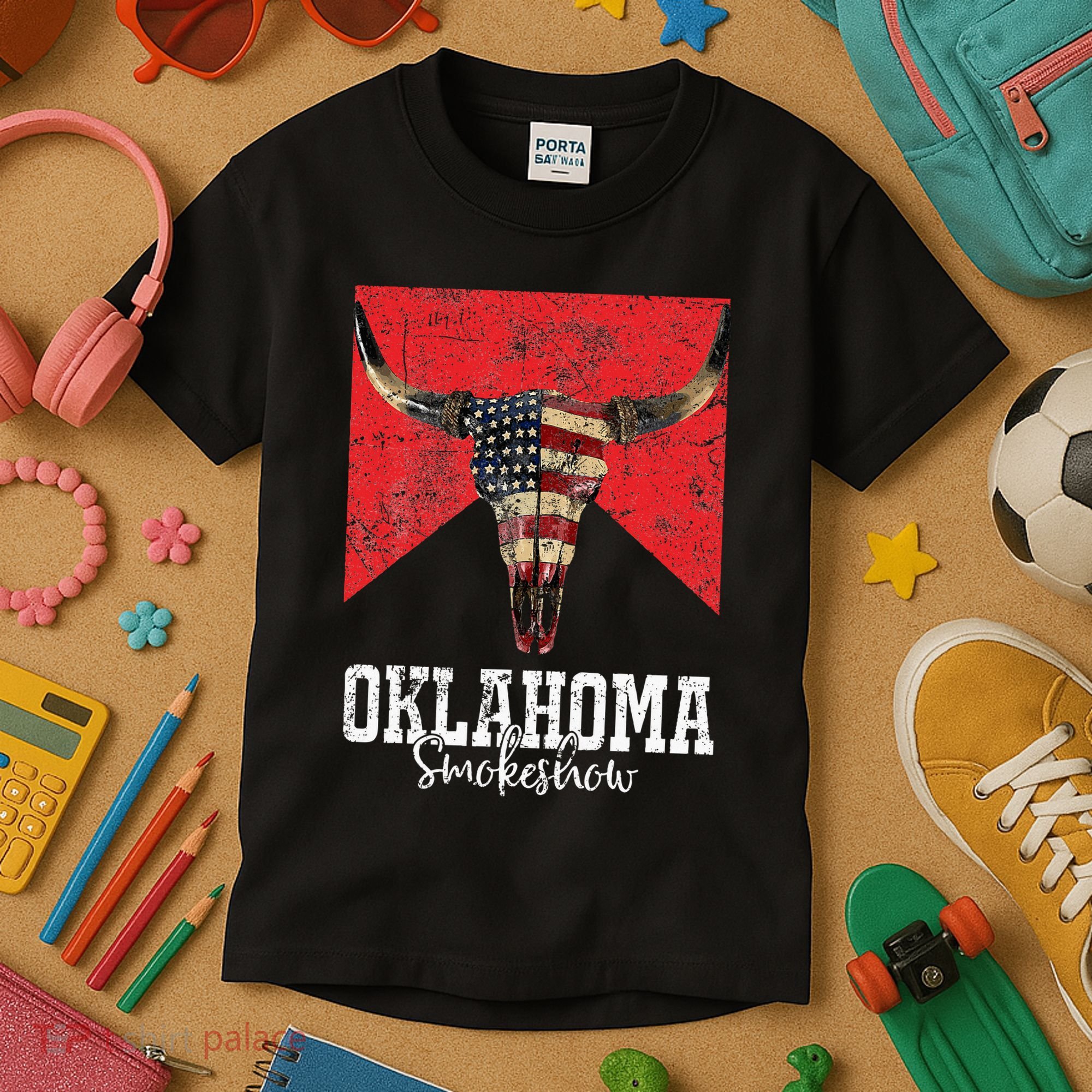 Boho Bull Skull Cow Oklahoma Smokeshow Western Country Kids T-Shirt