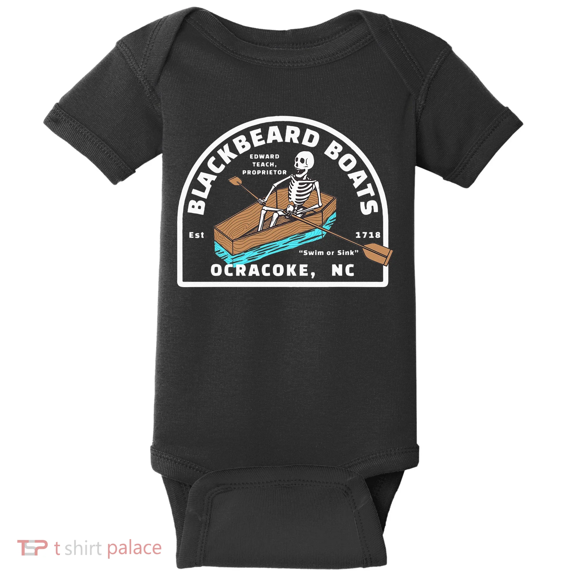 Blackbeard Boat Skeleton Coffin Pirates Ocracoke NC Baby Bodysuit