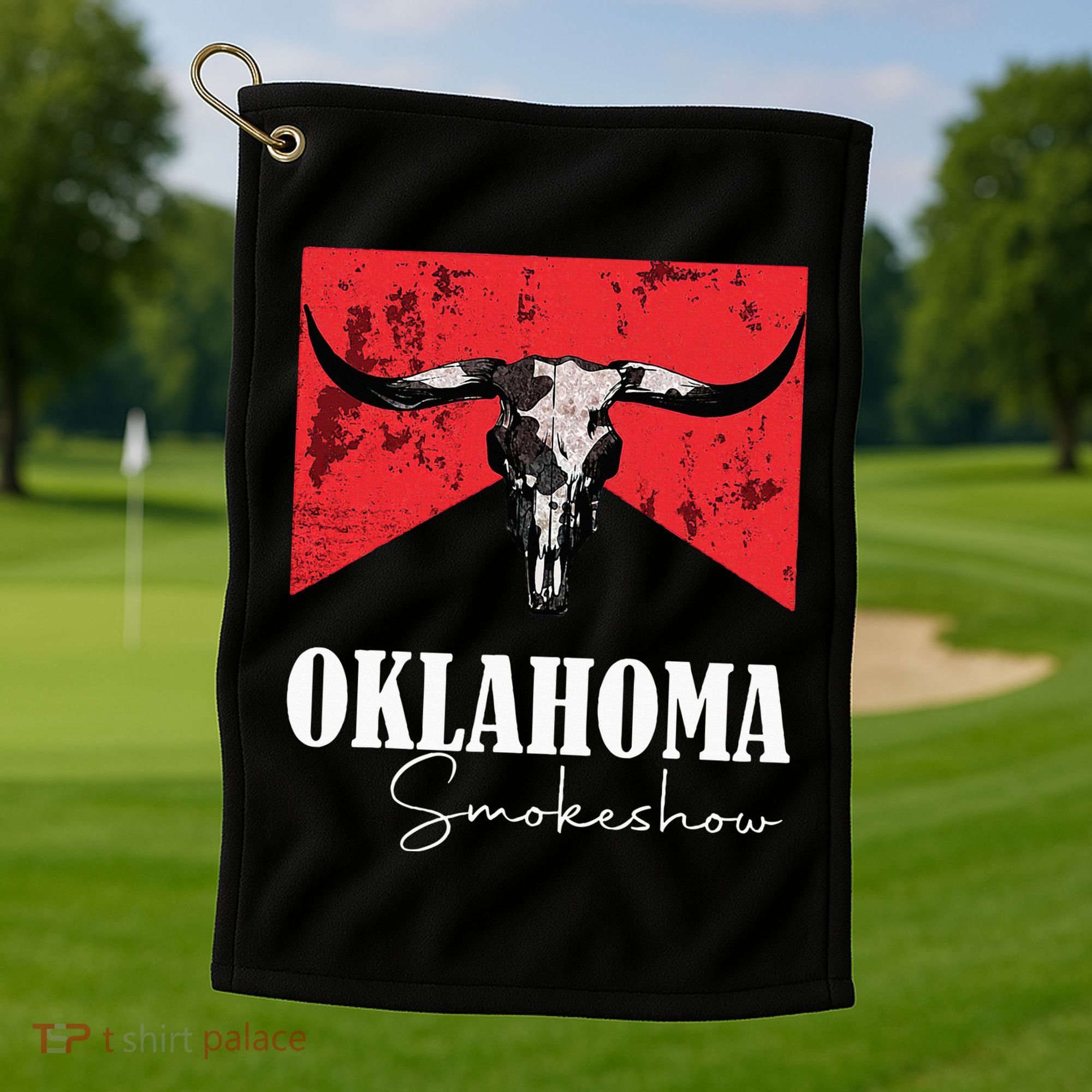 Boho Bull Skull Cow Oklahoma Smokeshow Western Country Golf Towel