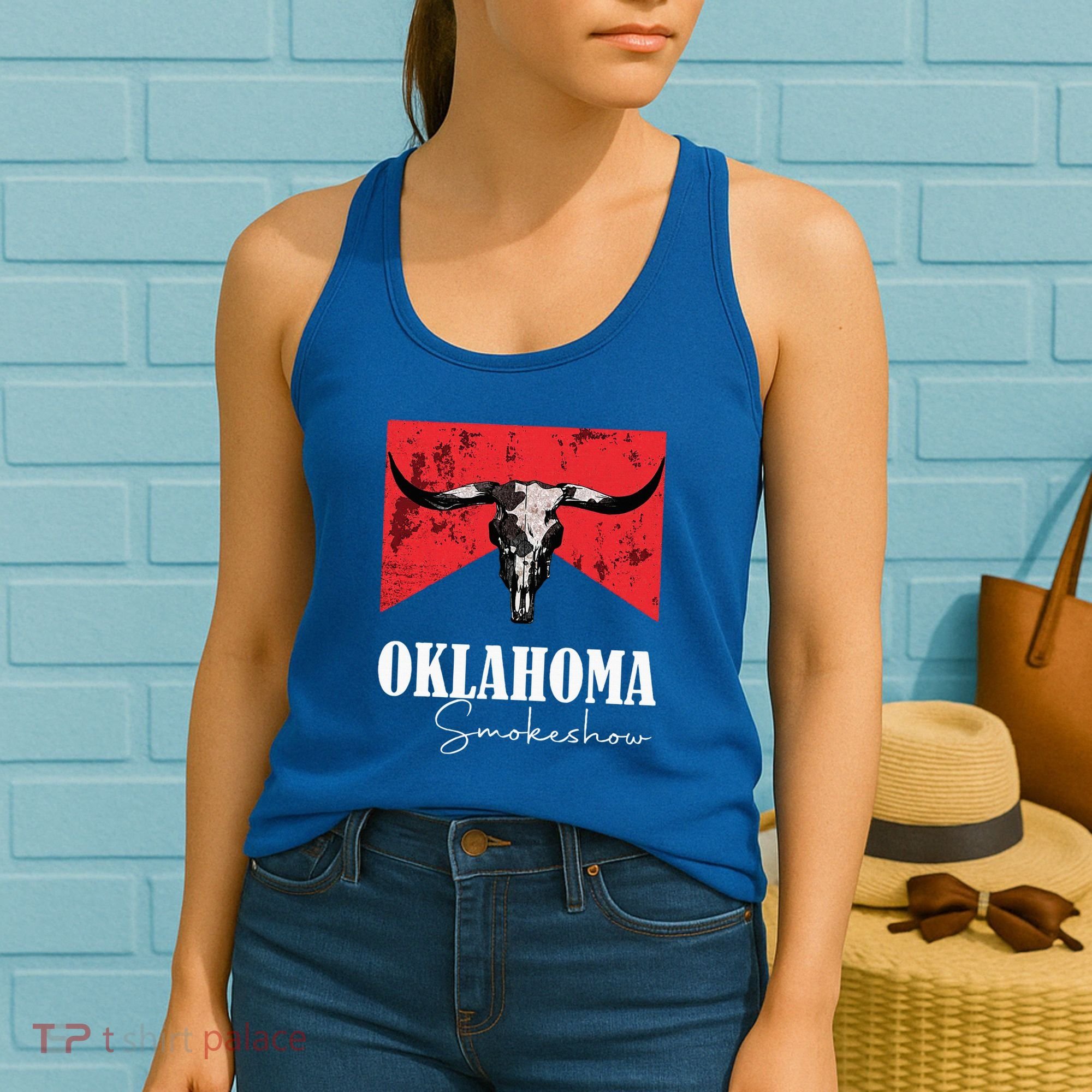 Boho Bull Skull Cow Oklahoma Smokeshow Western Country Women's Tank Top