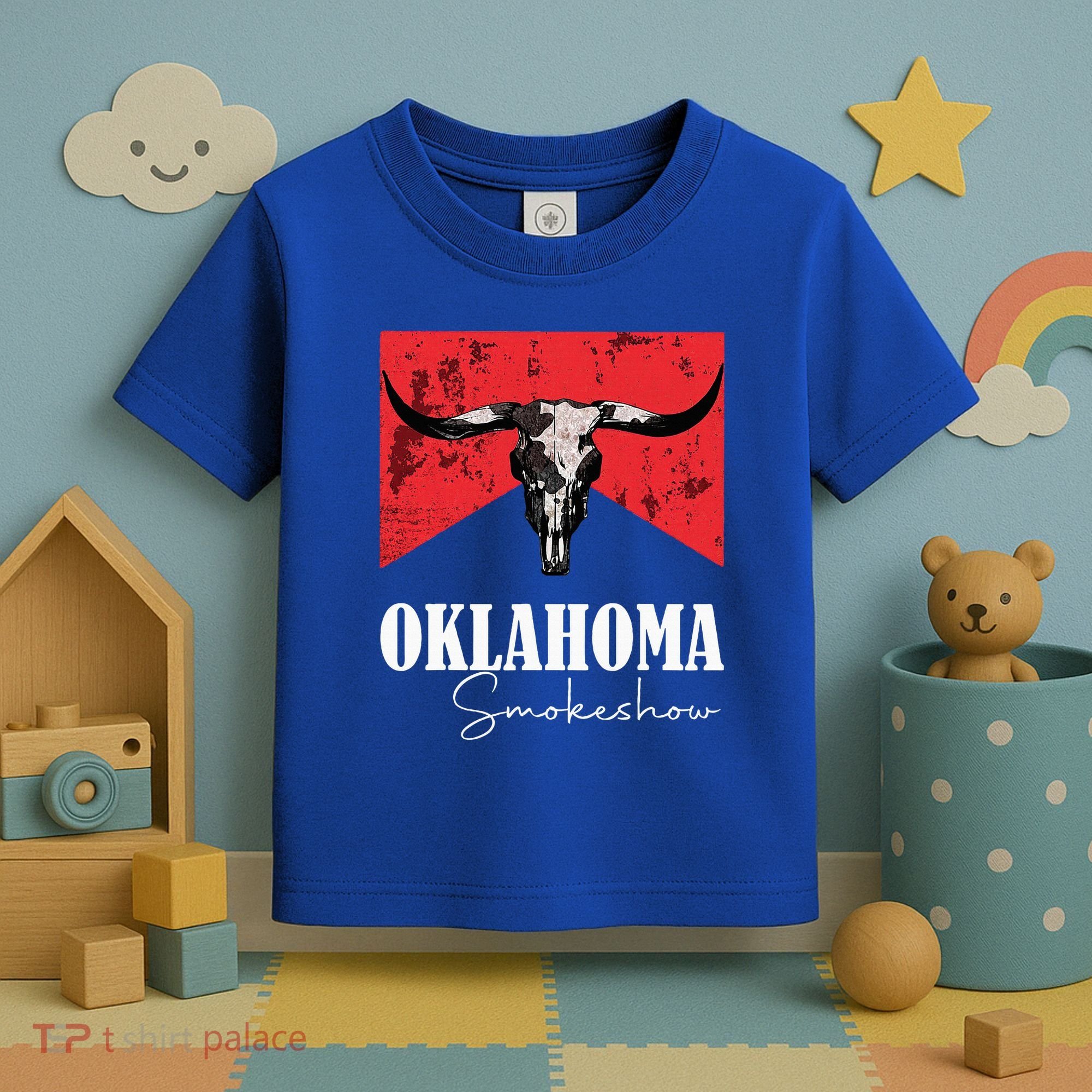 Boho Bull Skull Cow Oklahoma Smokeshow Western Country Toddler T-Shirt