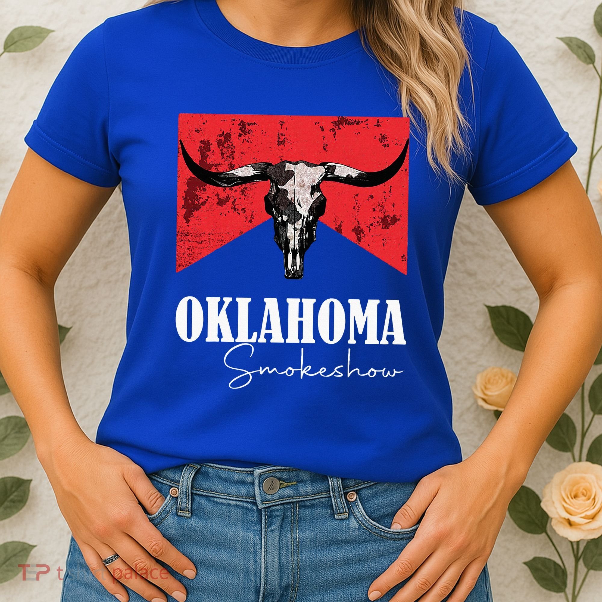 Boho Bull Skull Cow Oklahoma Smokeshow Western Country Women's T-Shirt