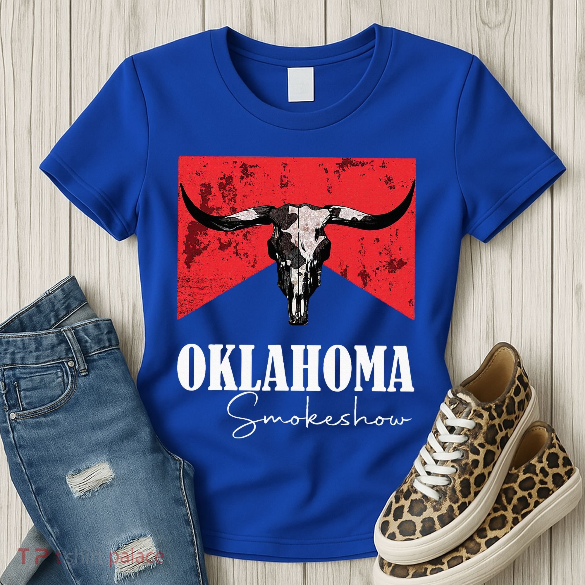 Boho Bull Skull Cow Oklahoma Smokeshow Western Country Women's T-Shirt