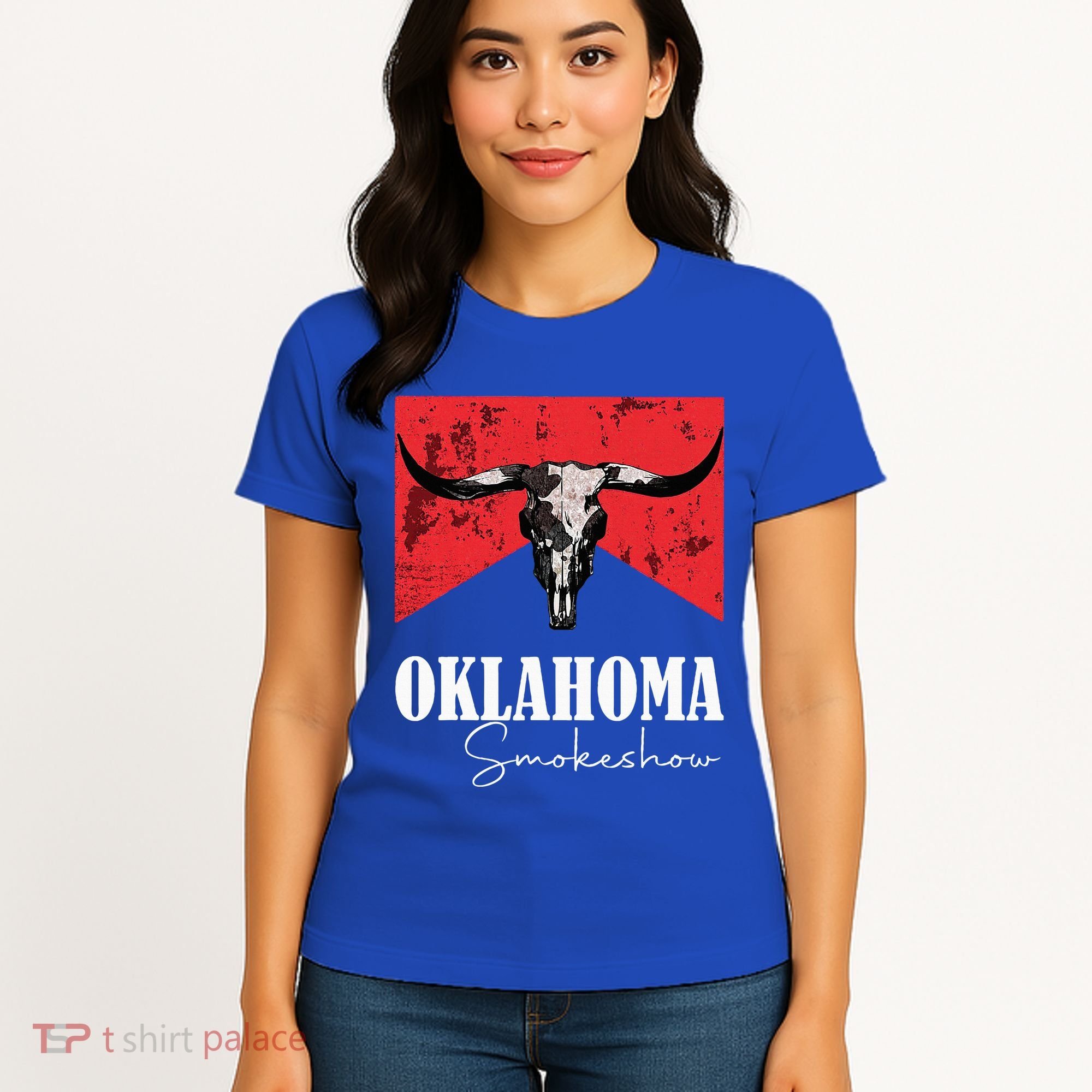 Boho Bull Skull Cow Oklahoma Smokeshow Western Country Women's T-Shirt