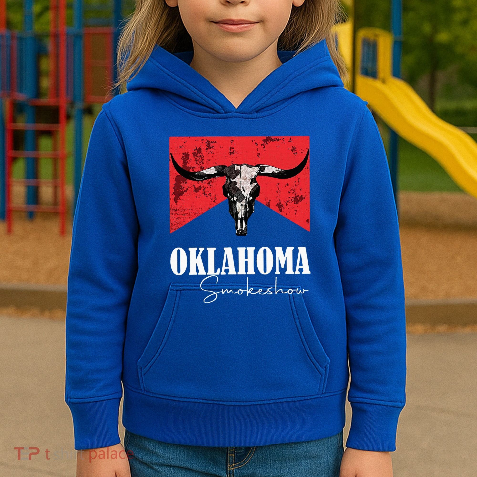 Boho Bull Skull Cow Oklahoma Smokeshow Western Country Kids Hoodie