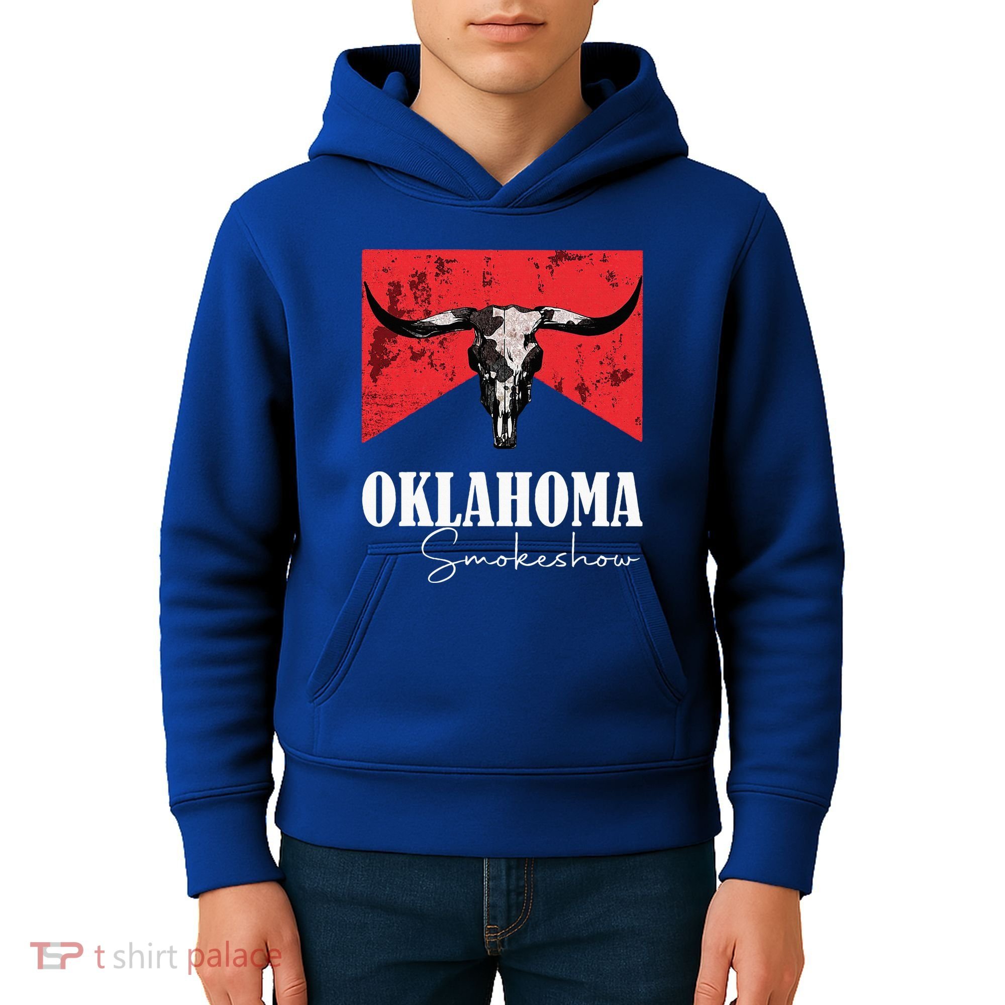 Boho Bull Skull Cow Oklahoma Smokeshow Western Country Kids Hoodie