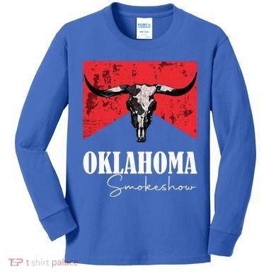 Boho Bull Skull Cow Oklahoma Smokeshow Western Country Kids Long Sleeve Shirt