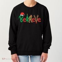 Believe Bigfoot Sasquatch Santa Reindeer Christmas Tree Women's Sweatshirt thumb 0
