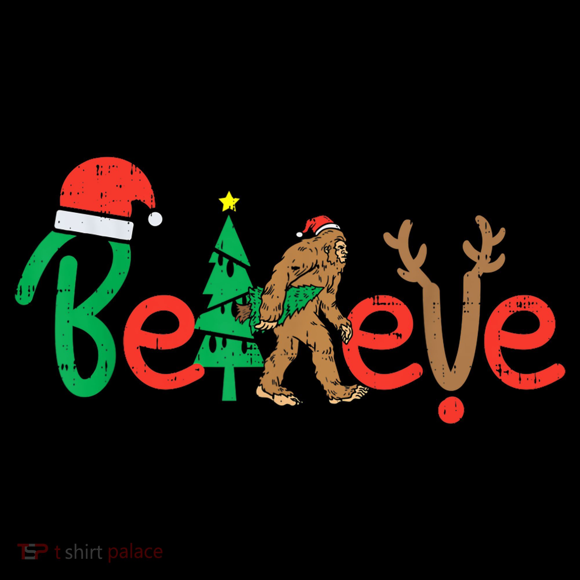 Believe Bigfoot Sasquatch Santa Reindeer Christmas Tree Coffee Mug