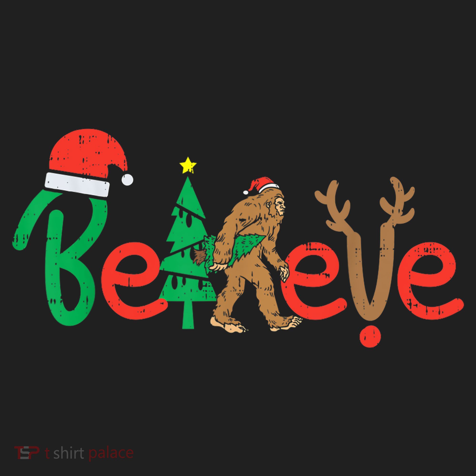 Believe Bigfoot Sasquatch Santa Reindeer Christmas Tree Beanie