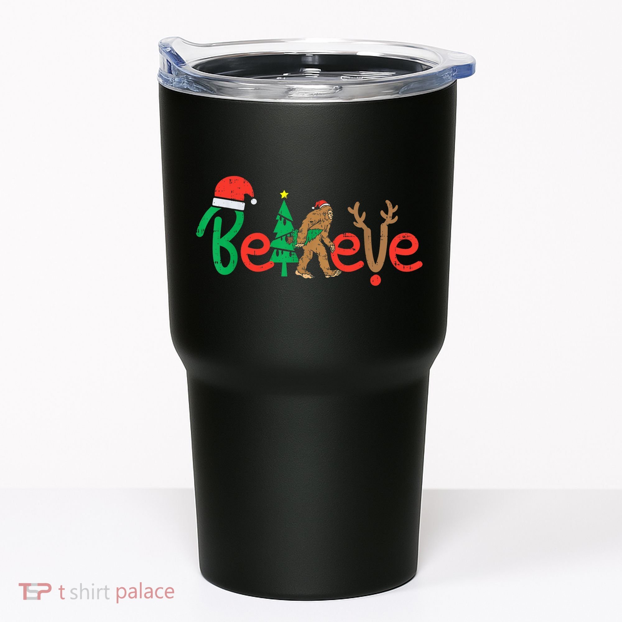 Believe Bigfoot Sasquatch Santa Reindeer Christmas Tree Tumbler