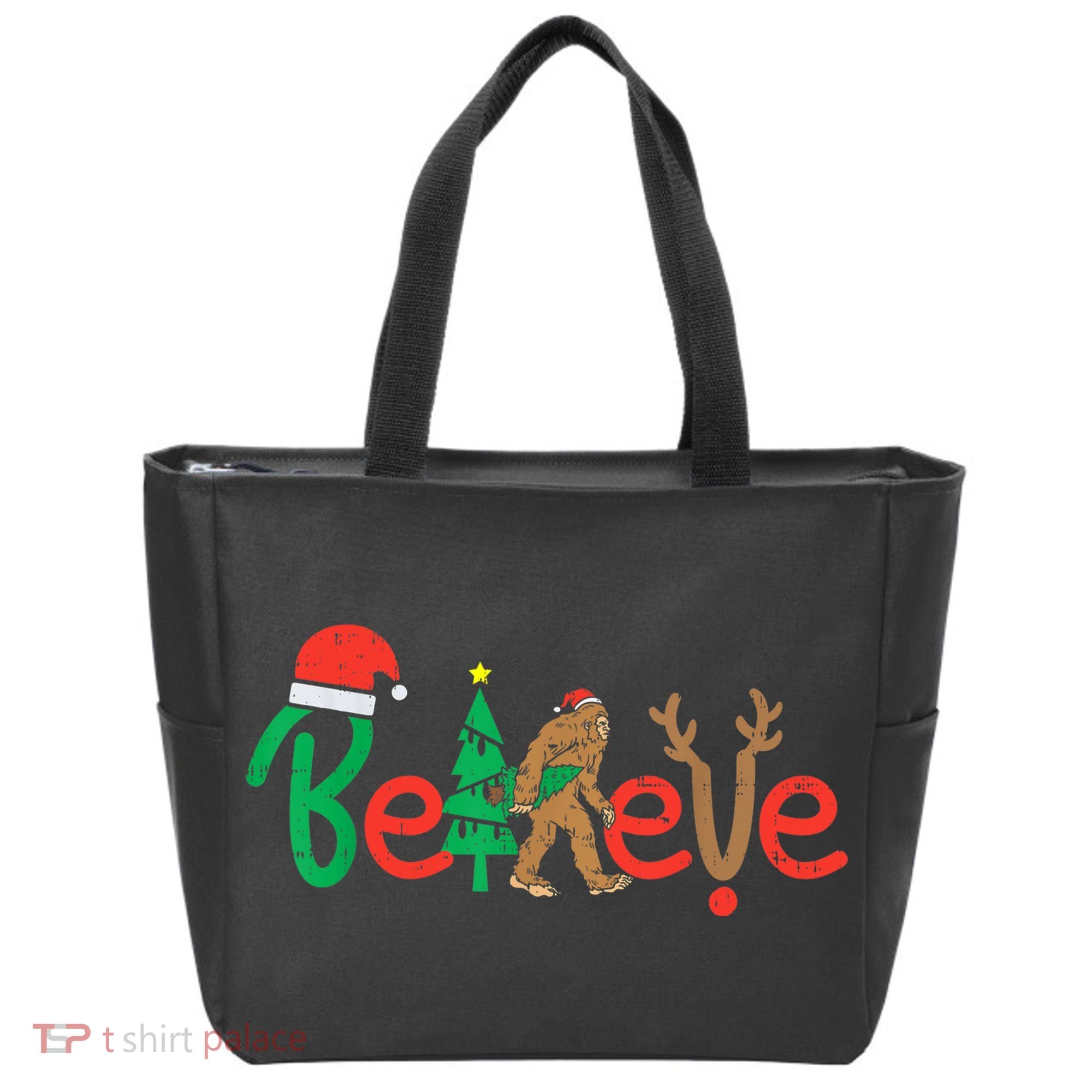 Believe Bigfoot Sasquatch Santa Reindeer Christmas Tree Tote Bag