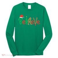 Believe Bigfoot Sasquatch Santa Reindeer Christmas Tree Long Sleeve Shirt thumb 0