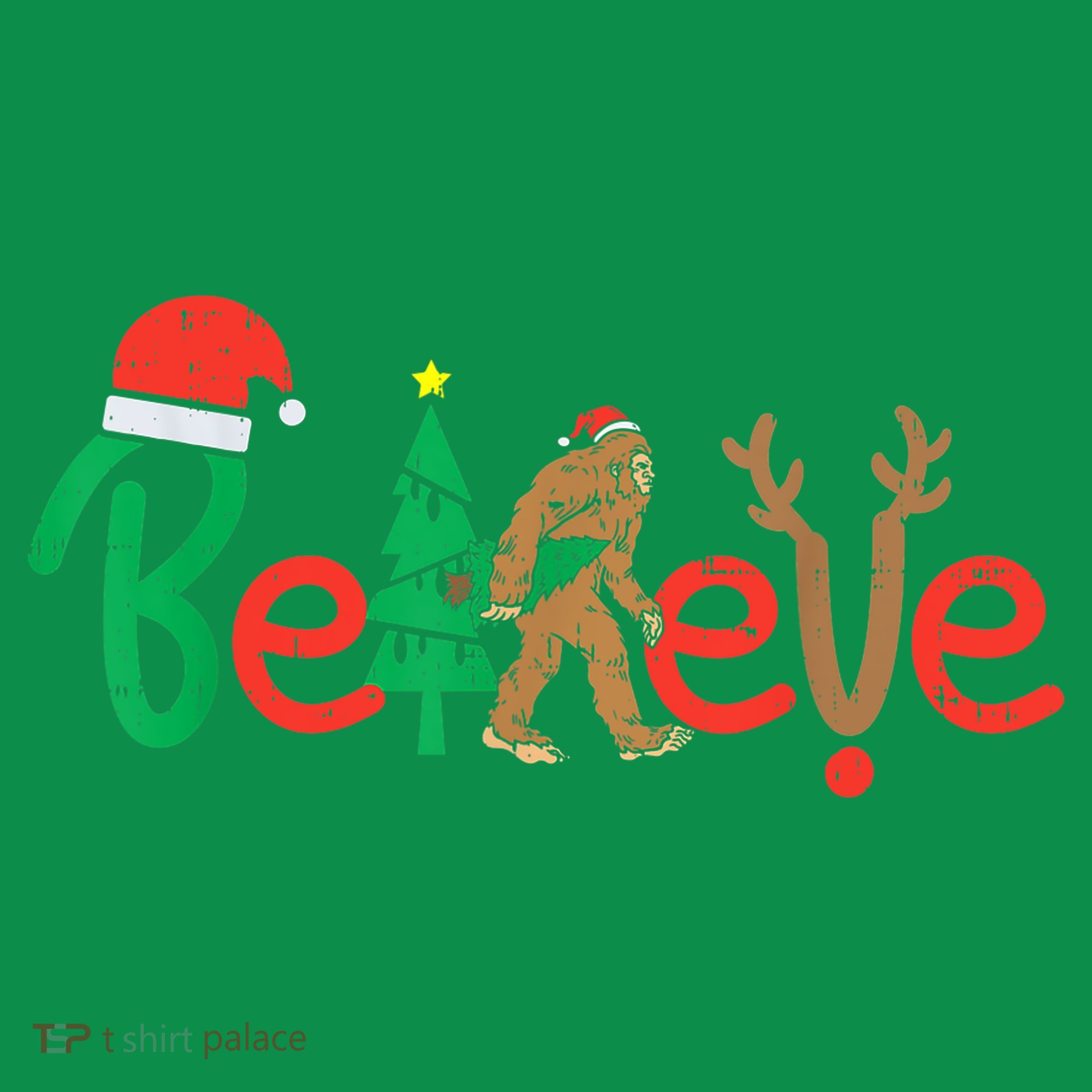Believe Bigfoot Sasquatch Santa Reindeer Christmas Tree Sweatshirt