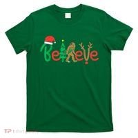 Believe Bigfoot Sasquatch Santa Reindeer Christmas Tree T-Shirt thumb 0