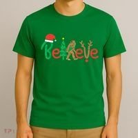 Believe Bigfoot Sasquatch Santa Reindeer Christmas Tree T-Shirt thumb 3