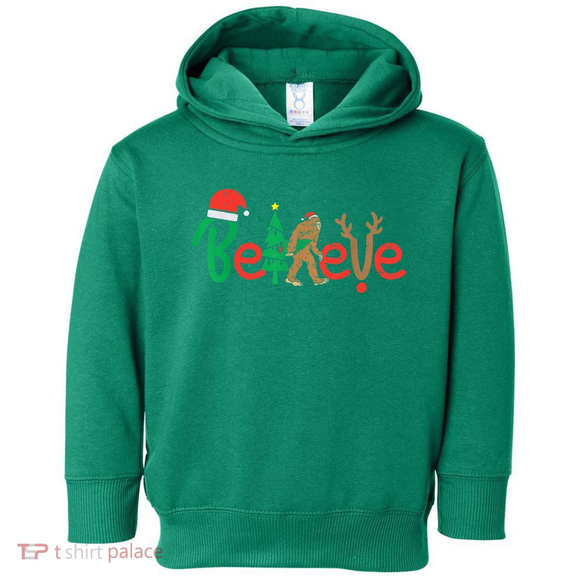 Believe Bigfoot Sasquatch Santa Reindeer Christmas Tree Toddler Hoodie