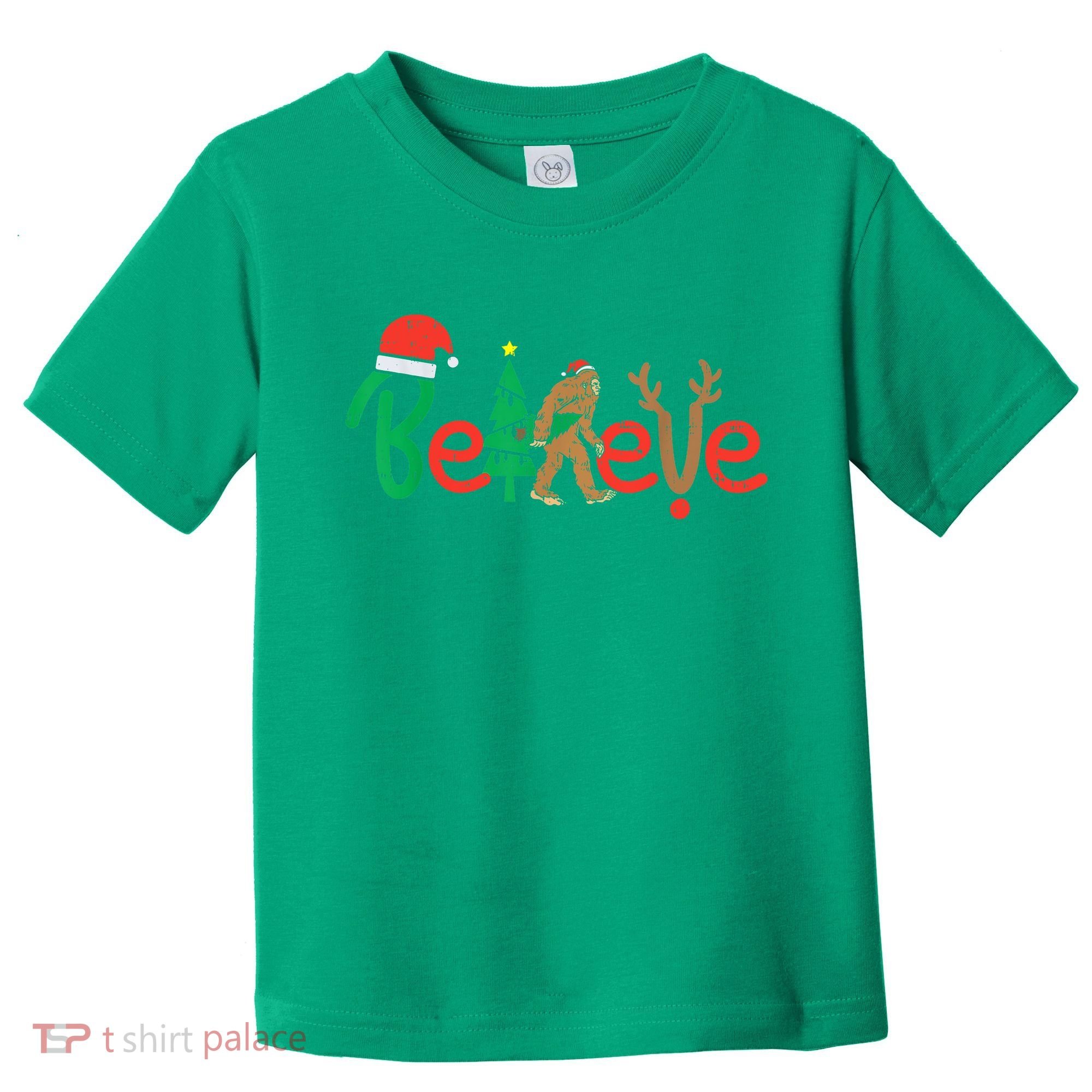 Believe Bigfoot Sasquatch Santa Reindeer Christmas Tree Toddler T-Shirt
