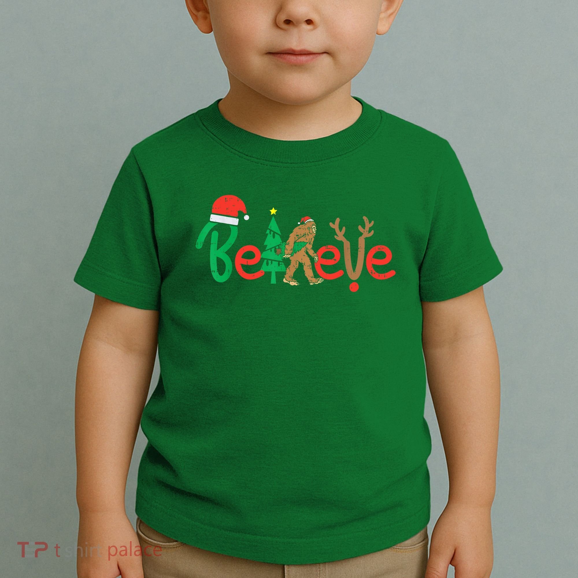 Believe Bigfoot Sasquatch Santa Reindeer Christmas Tree Toddler T-Shirt