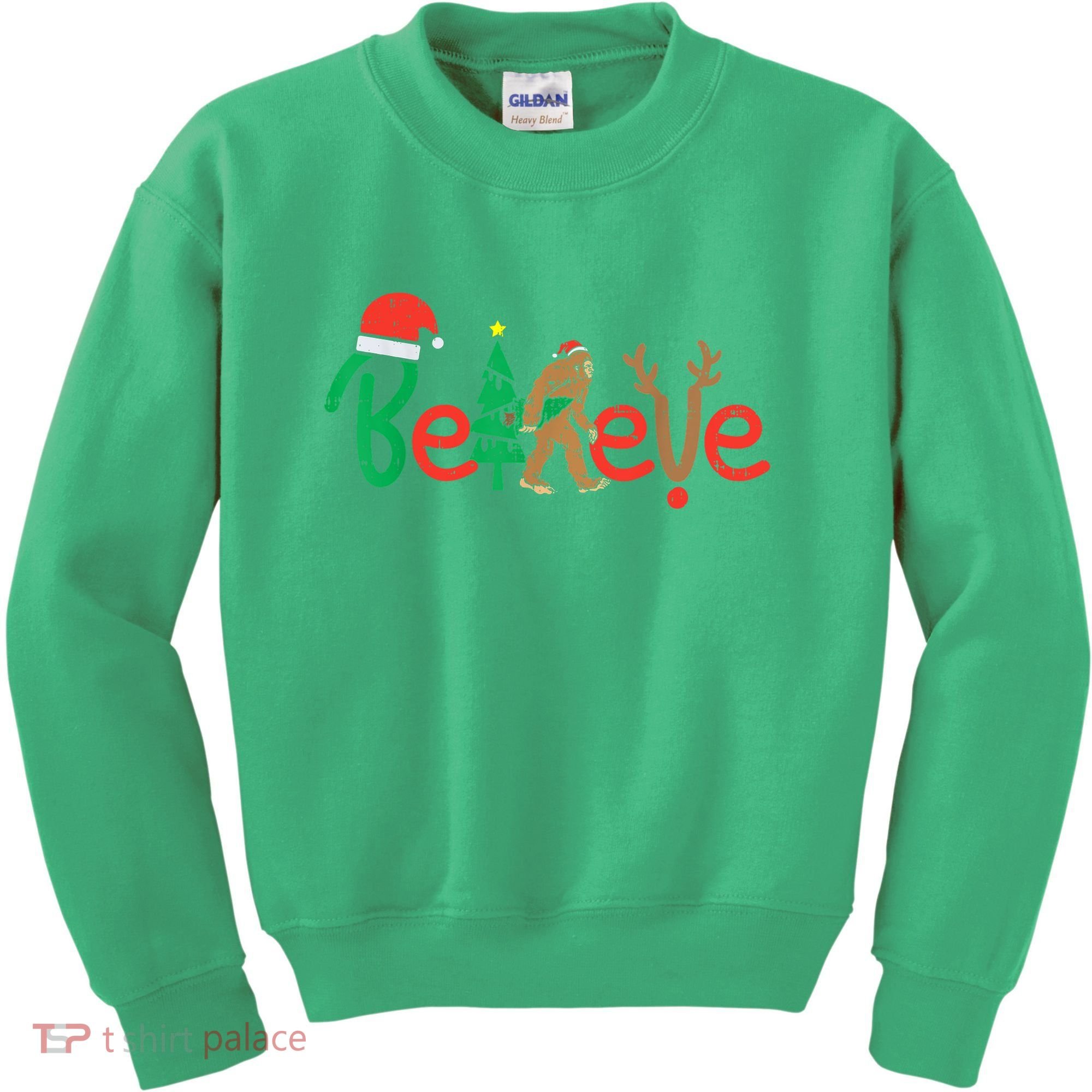 Believe Bigfoot Sasquatch Santa Reindeer Christmas Tree Kids Sweatshirt