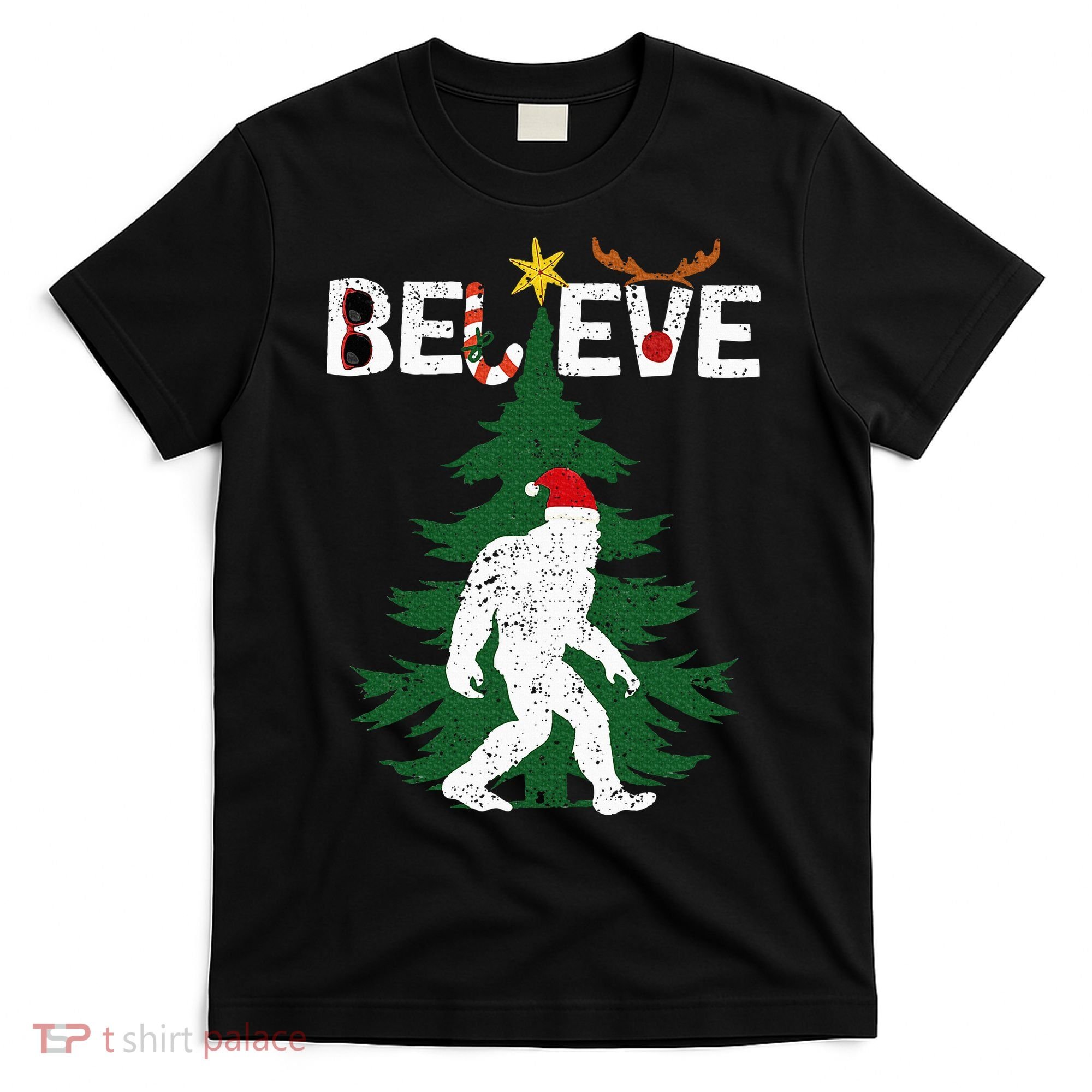 Believe Bigfoot Sasquatch Yeti Santa Hat Christmas Pajamas T-Shirt