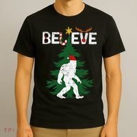 Believe Bigfoot Sasquatch Yeti Santa Hat Christmas Pajamas T-Shirt thumb 3