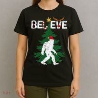 Believe Bigfoot Sasquatch Yeti Santa Hat Christmas Pajamas T-Shirt thumb 4
