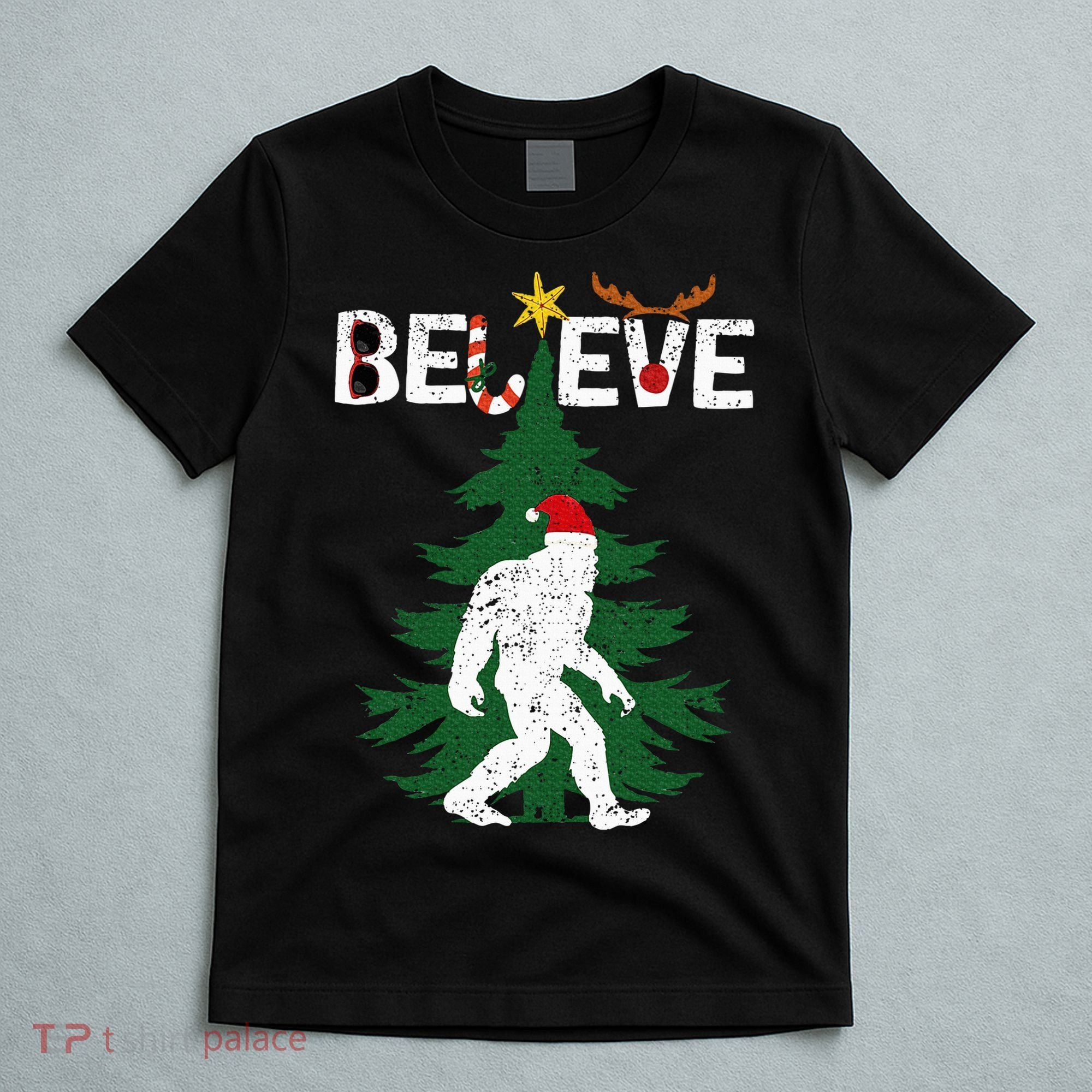 Believe Bigfoot Sasquatch Yeti Santa Hat Christmas Pajamas T-Shirt