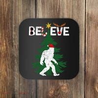 Believe Bigfoot Sasquatch Yeti Santa Hat Christmas Pajamas Coaster thumb 0