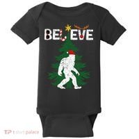 Believe Bigfoot Sasquatch Yeti Santa Hat Christmas Pajamas Baby Bodysuit thumb 0