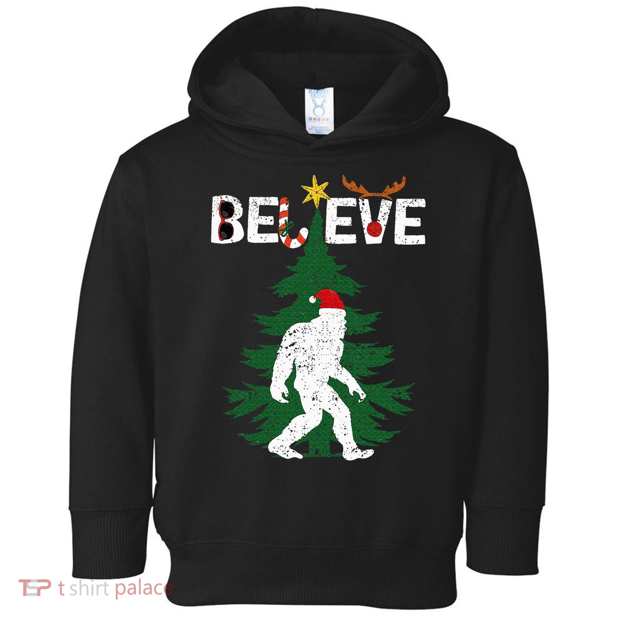 Believe Bigfoot Sasquatch Yeti Santa Hat Christmas Pajamas Toddler Hoodie