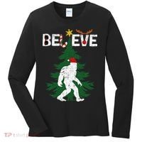 Believe Bigfoot Sasquatch Yeti Santa Hat Christmas Pajamas Women's Long Sleeve Shirt thumb 0