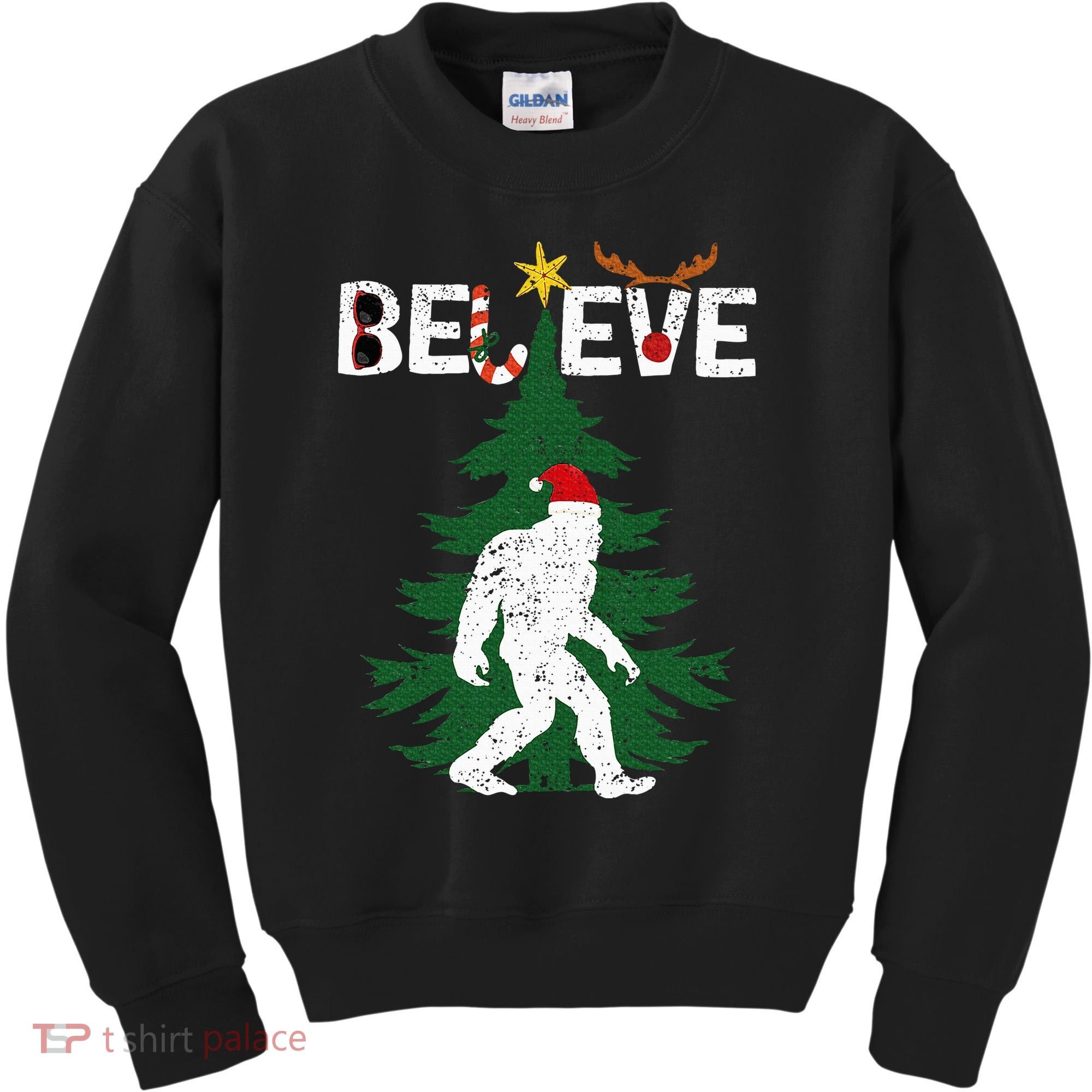 Believe Bigfoot Sasquatch Yeti Santa Hat Christmas Pajamas Kids Sweatshirt
