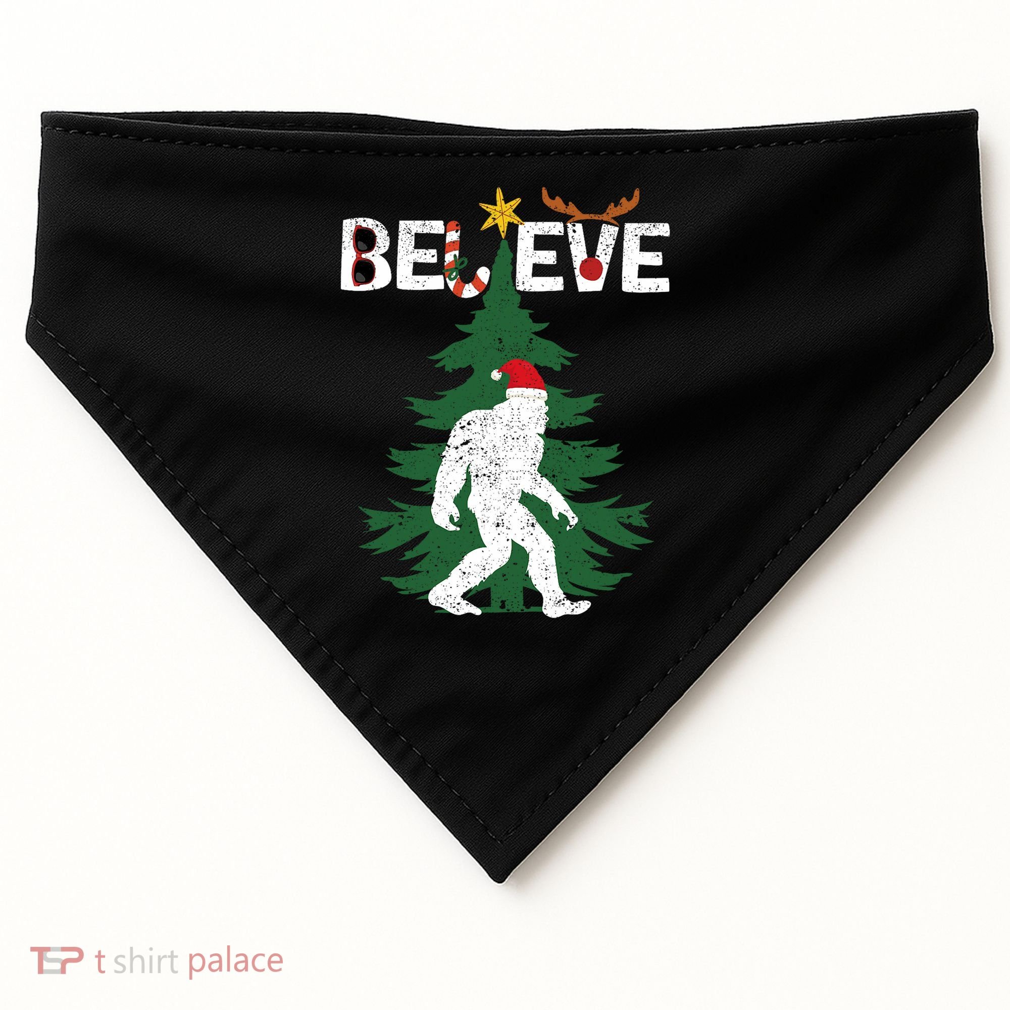 Believe Bigfoot Sasquatch Yeti Santa Hat Christmas Pajamas USA-Made Doggie Bandana