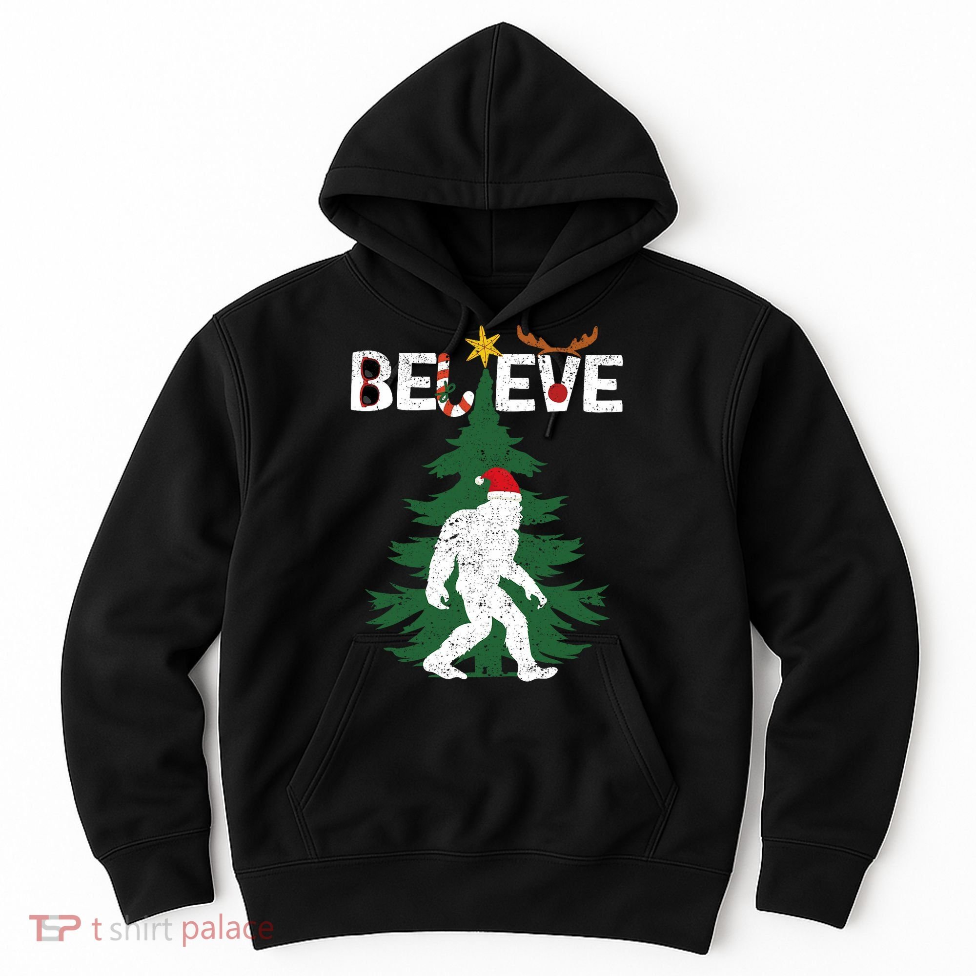 Believe Bigfoot Sasquatch Yeti Santa Hat Christmas Pajamas Hoodie