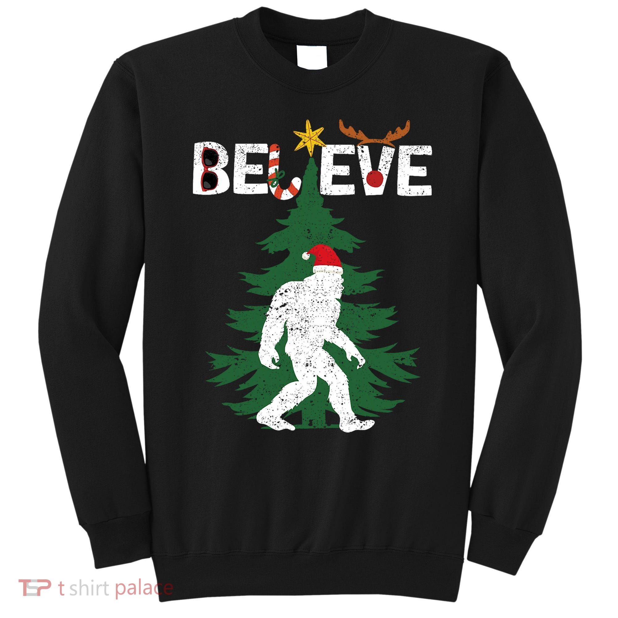Believe Bigfoot Sasquatch Yeti Santa Hat Christmas Pajamas Sweatshirt