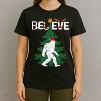 Believe Bigfoot Sasquatch Yeti Santa Hat Christmas Pajamas T-Shirt thumb 4