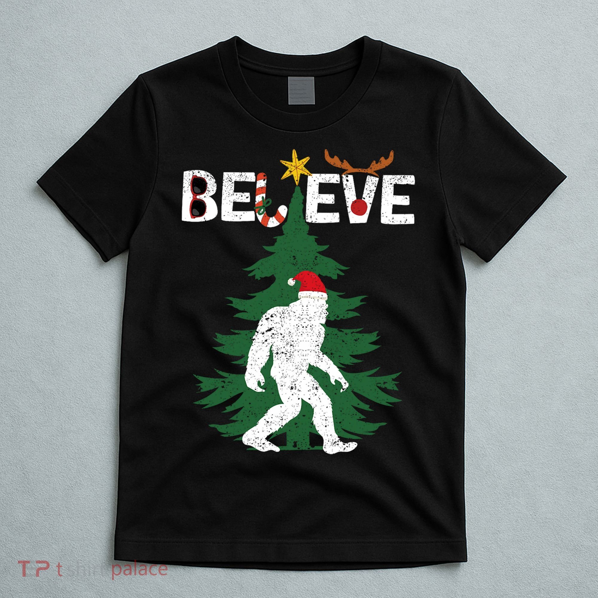 Believe Bigfoot Sasquatch Yeti Santa Hat Christmas Pajamas T-Shirt