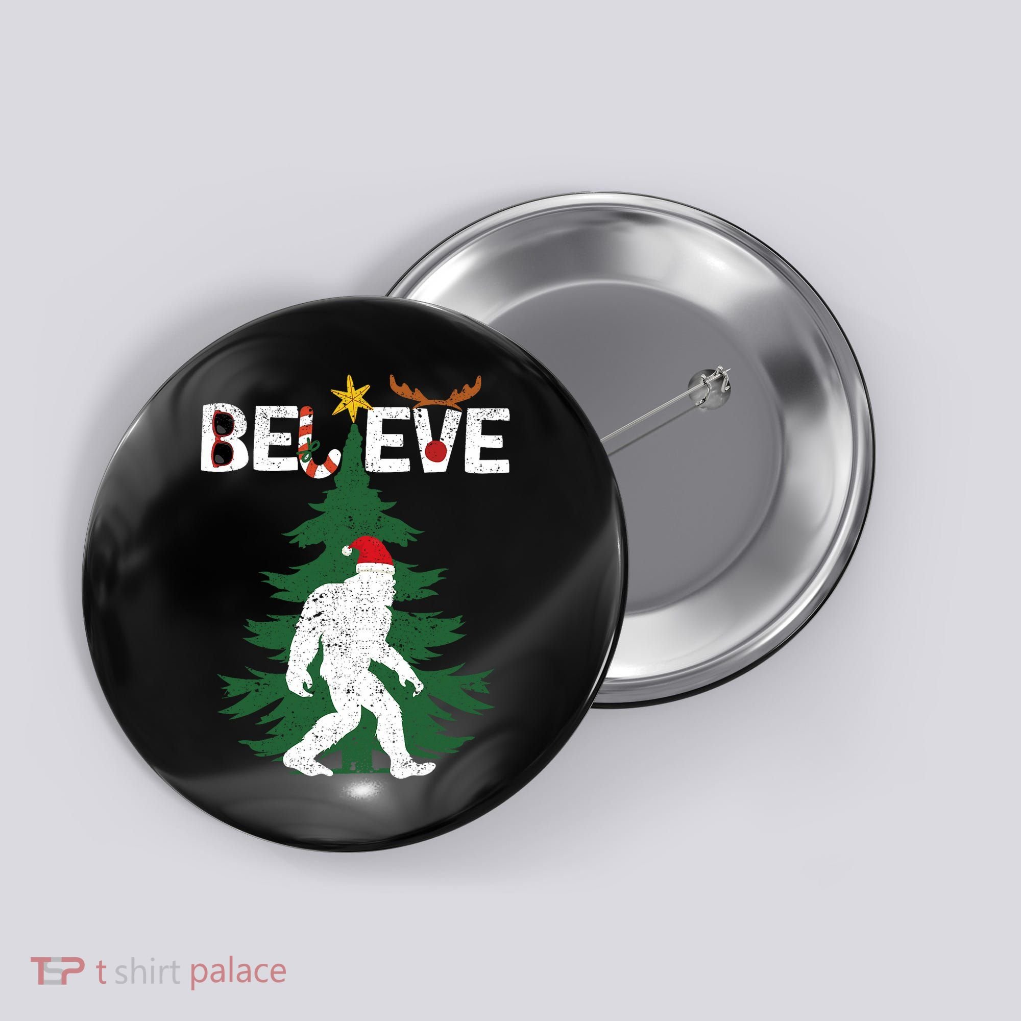 Believe Bigfoot Sasquatch Yeti Santa Hat Christmas Pajamas Button