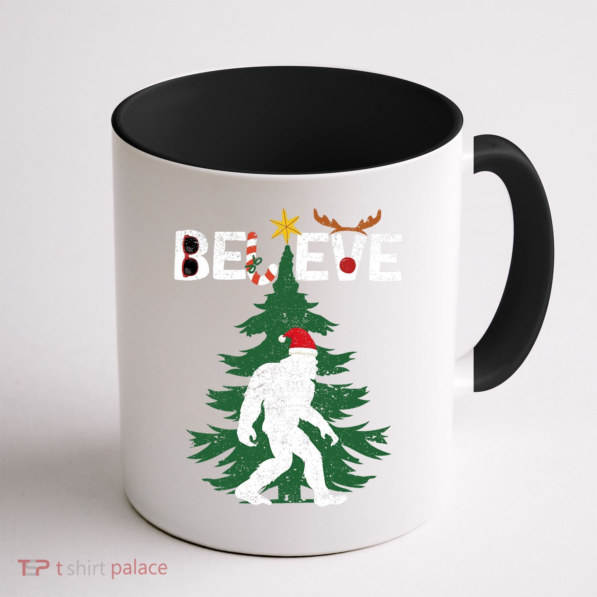 Believe Bigfoot Sasquatch Yeti Santa Hat Christmas Pajamas Coffee Mug