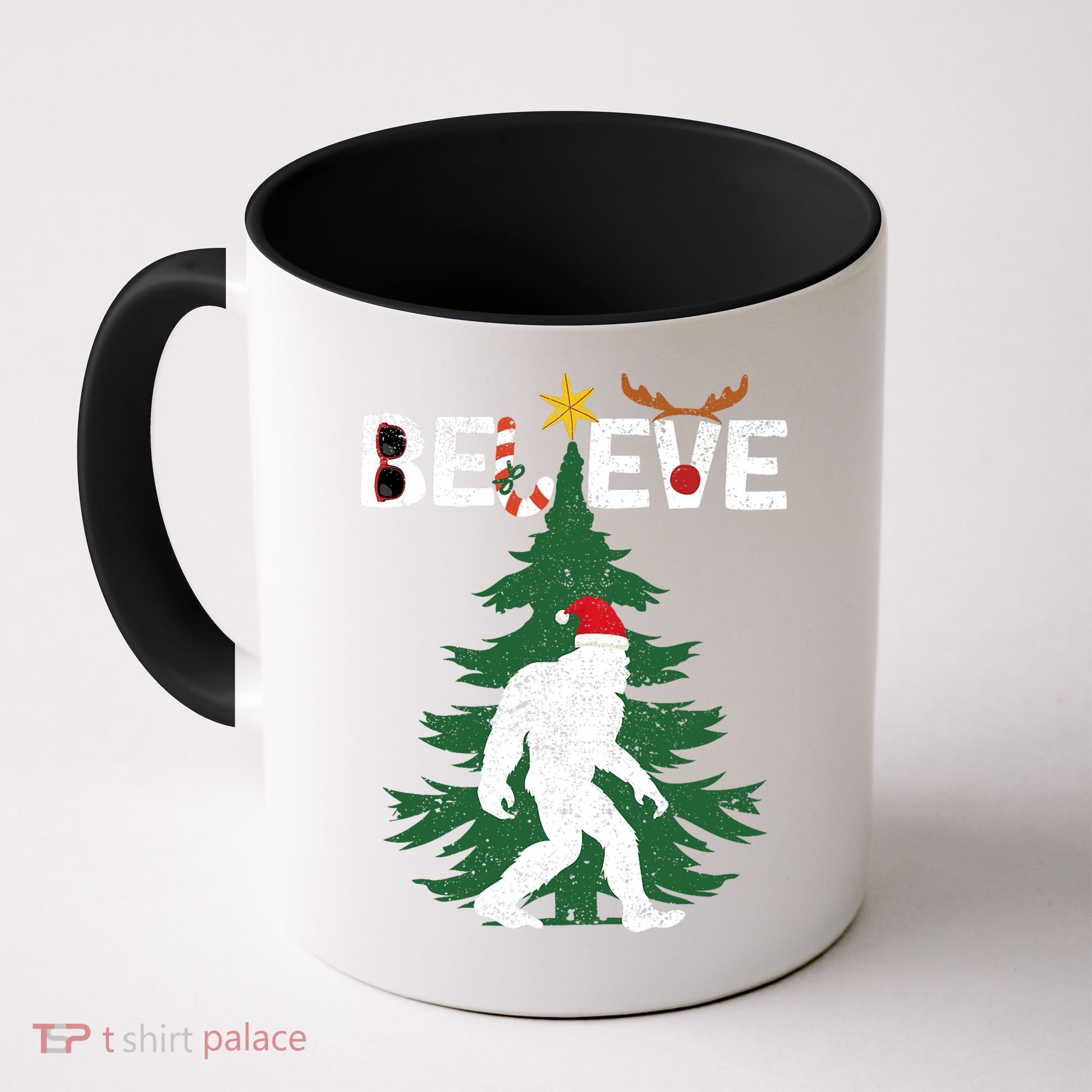Believe Bigfoot Sasquatch Yeti Santa Hat Christmas Pajamas Coffee Mug