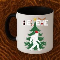 Believe Bigfoot Sasquatch Yeti Santa Hat Christmas Pajamas Coffee Mug thumb 2
