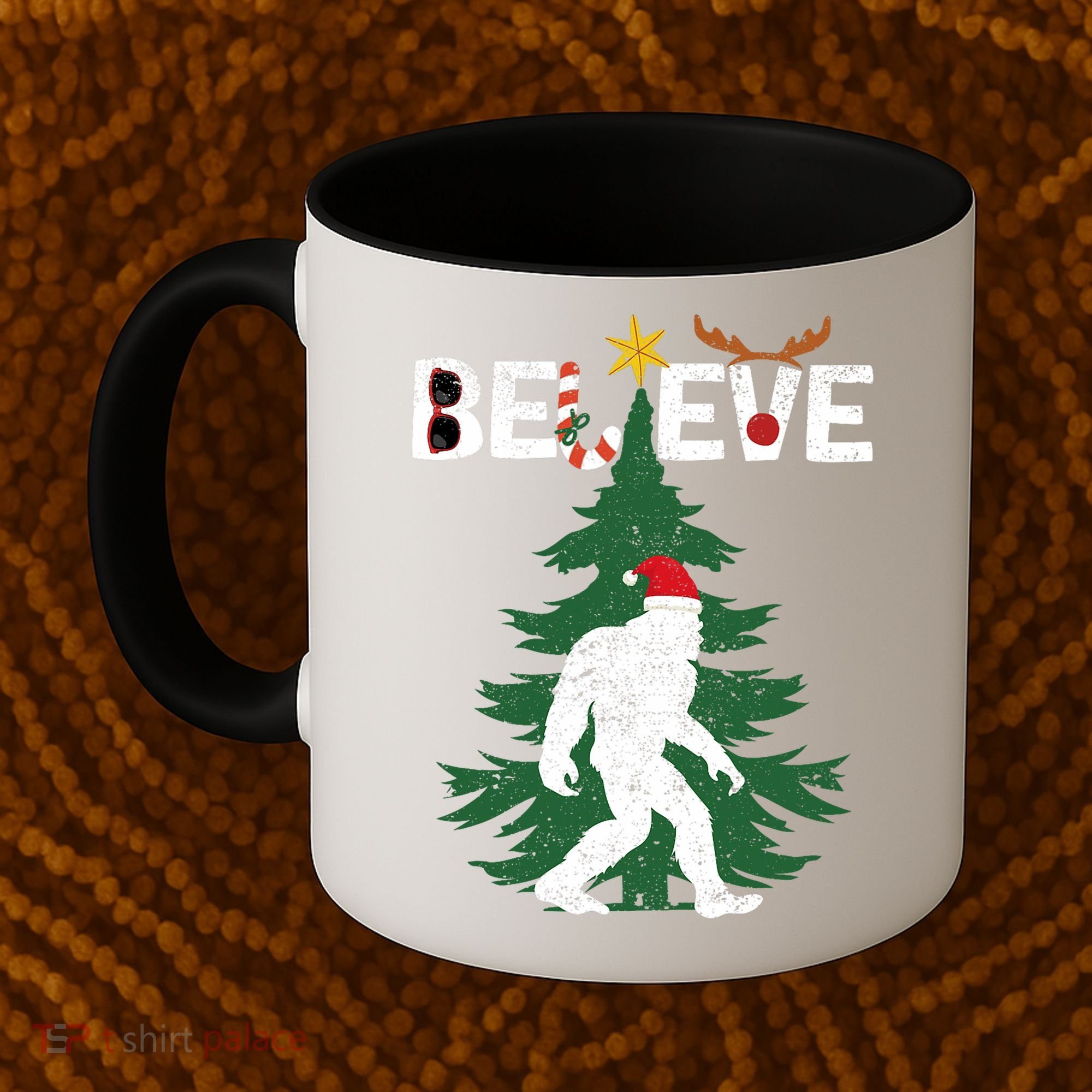 Believe Bigfoot Sasquatch Yeti Santa Hat Christmas Pajamas Coffee Mug
