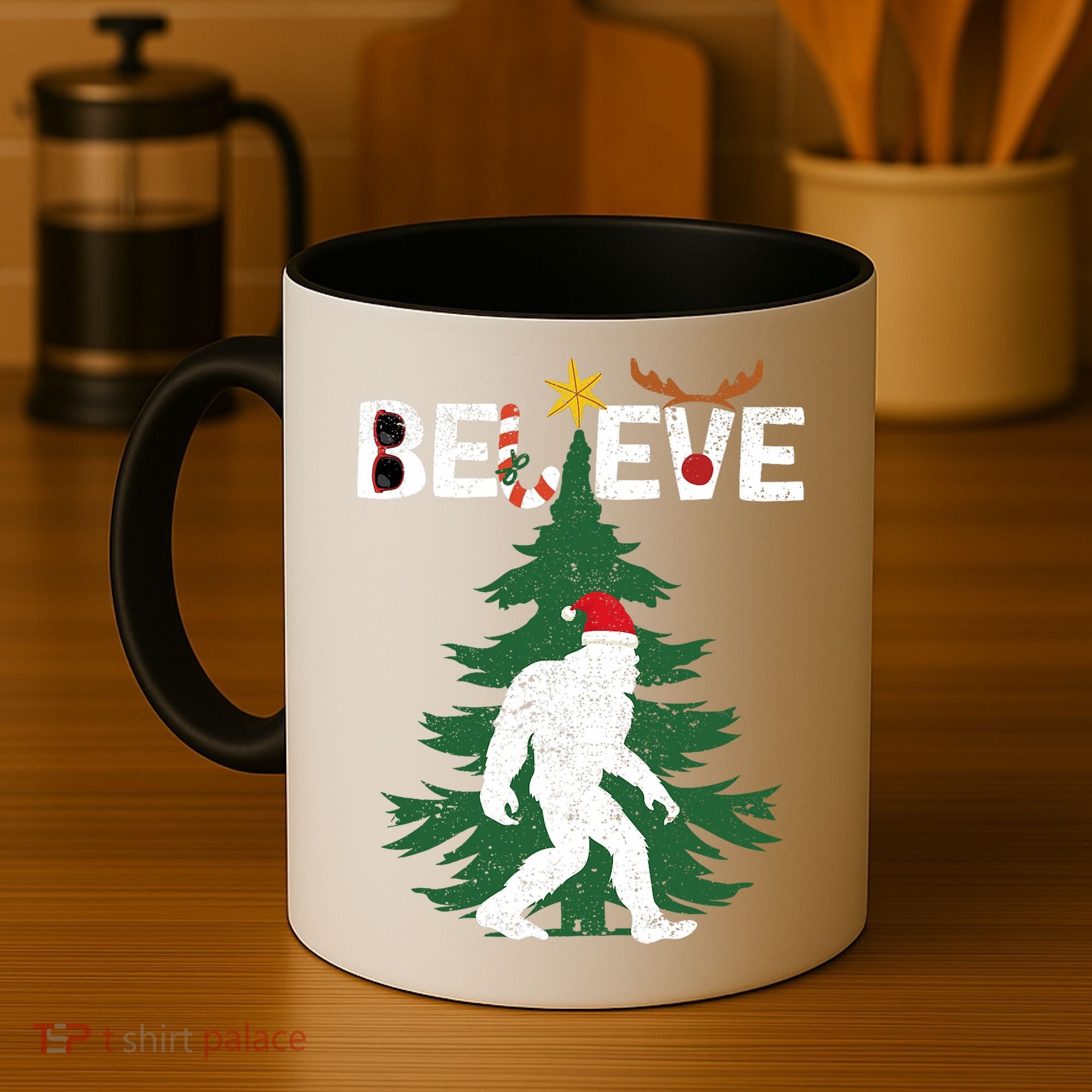 Believe Bigfoot Sasquatch Yeti Santa Hat Christmas Pajamas Coffee Mug