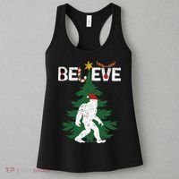 Believe Bigfoot Sasquatch Yeti Santa Hat Christmas Pajamas Women's Tank Top thumb 3