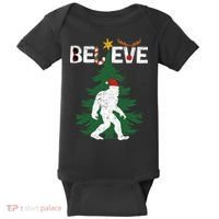 Believe Bigfoot Sasquatch Yeti Santa Hat Christmas Pajamas Baby Bodysuit thumb 0