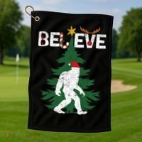Believe Bigfoot Sasquatch Yeti Santa Hat Christmas Pajamas Golf Towel thumb 1