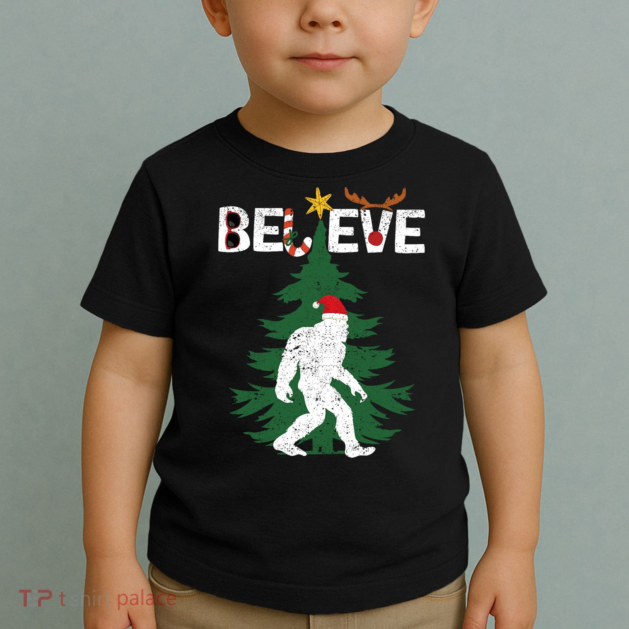 Believe Bigfoot Sasquatch Yeti Santa Hat Christmas Pajamas Toddler T-Shirt