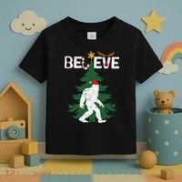 Believe Bigfoot Sasquatch Yeti Santa Hat Christmas Pajamas Toddler T-Shirt thumb 3