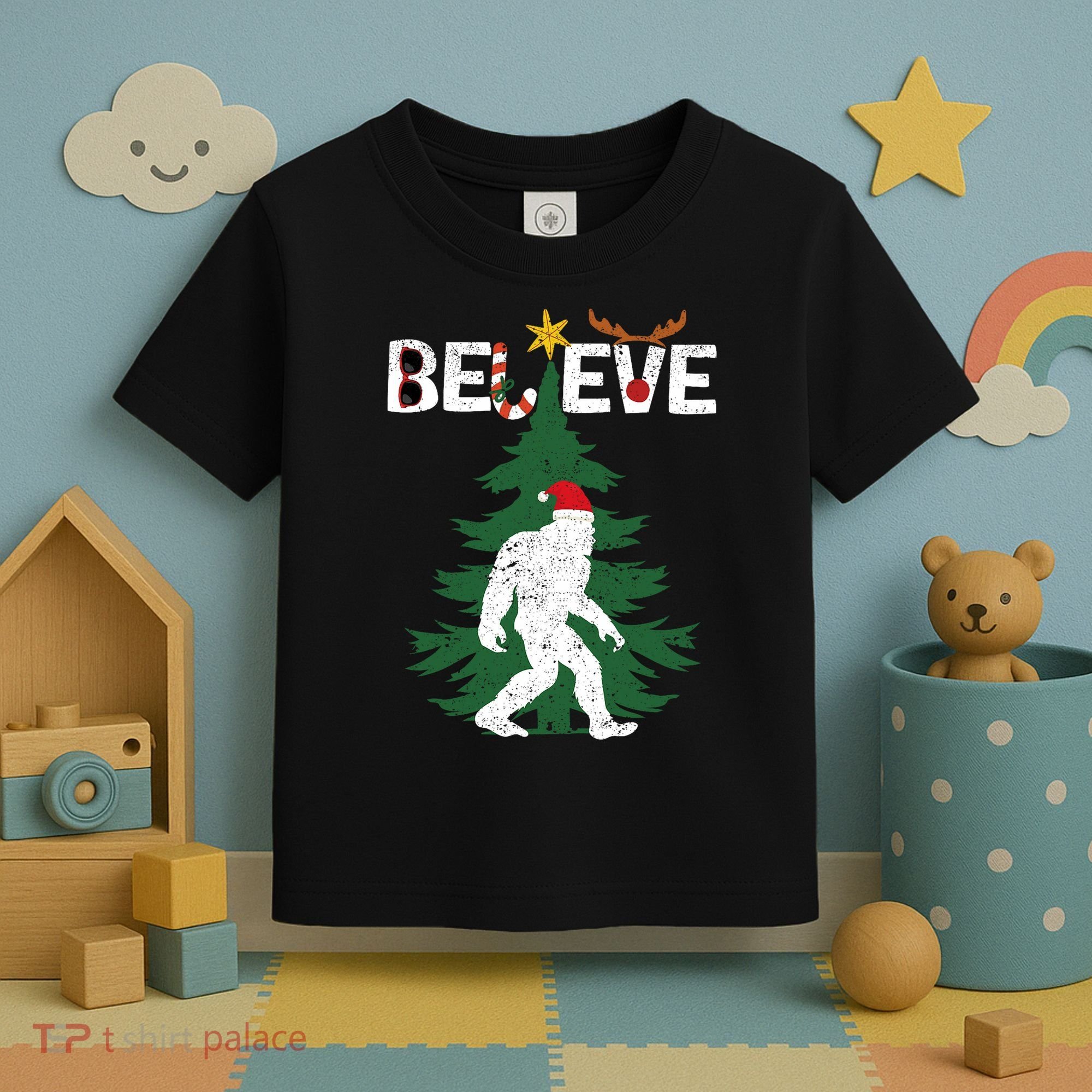 Believe Bigfoot Sasquatch Yeti Santa Hat Christmas Pajamas Toddler T-Shirt